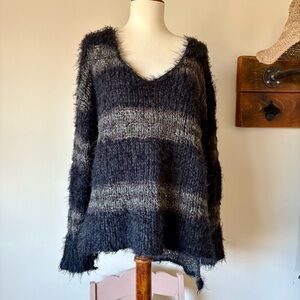 Free People Stripe Oversized Sweater Black S